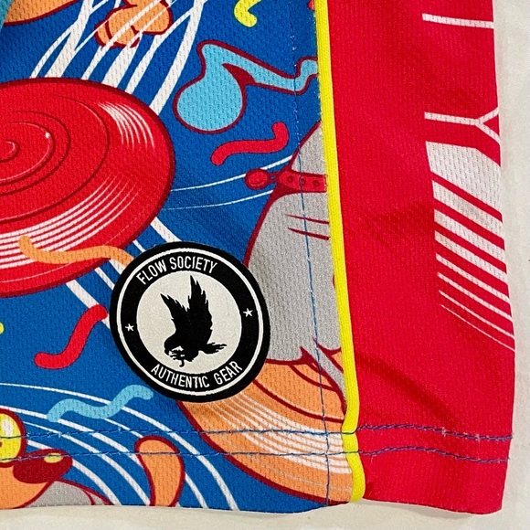 Flow Society Lacrosse Shorts Boys XL Frisbee Dogs Attack Lax Summer Red Blue - Picture 2 of 5